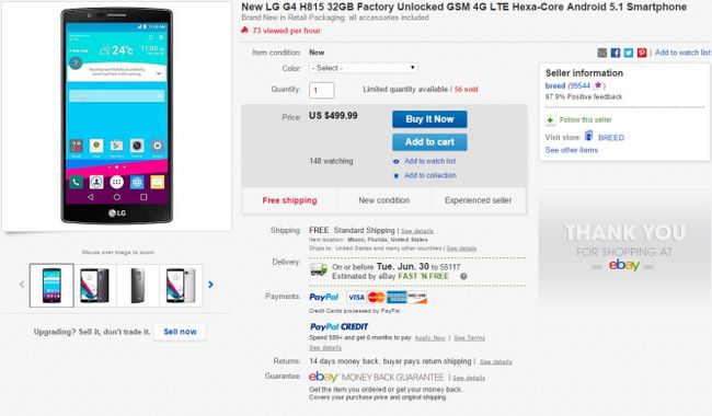 Fotografía - [Alerta Trato] Desbloqueado LG G4 (H815) a la venta por $ 499.99 A través de ofertas diarias eBay